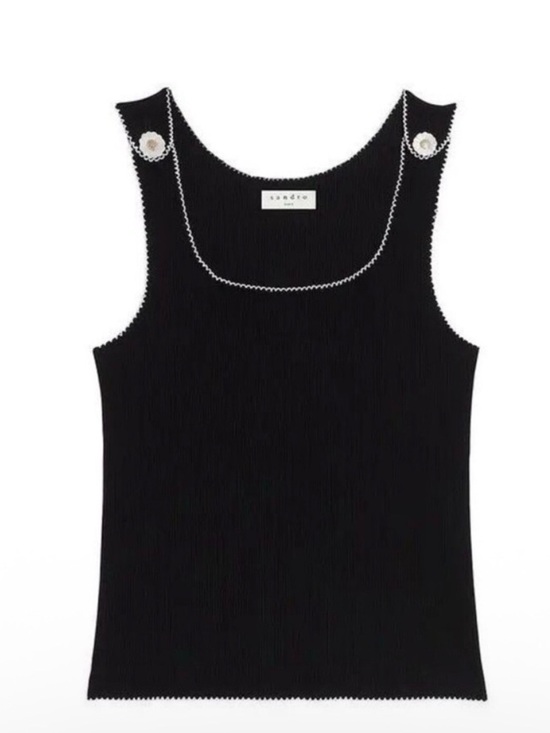 Sandro Tops - Sandro Black Ribbed Tank with Daisy Style Shoulder Buttons